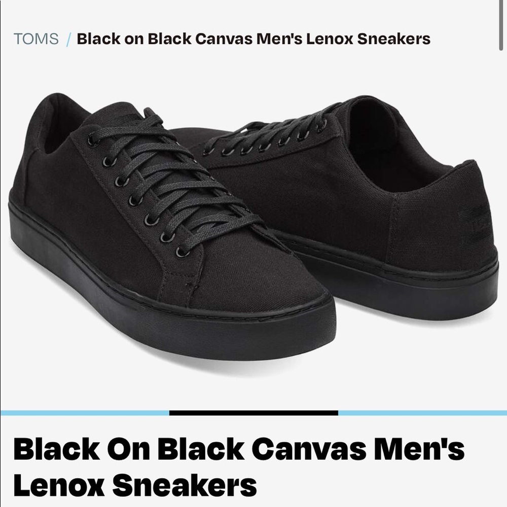 Gently Used Tom’s Mens Black on Black Canvas Lenox Sneakers, Size 8